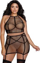 Seamless Fishnet Two-Piece Set - Black - Maat Queen Size