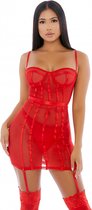 Sheer Desires Mesh Chemise Set - Red - Maat S