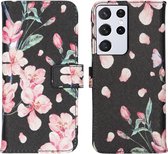 iMoshion Design Softcase Book Case Samsung Galaxy S21 Ultra hoesje - Blossom Watercolor Black