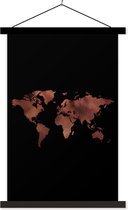 Wanddecoratie - Wereldkaart - Rood - Zwart - Schoolplaat - 60x90 cm - Textielposter - Textiel poster