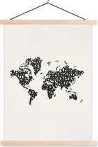 Wanddecoratie - Wereldkaart - Cijfer - Zwart - Schoolplaat - 60x80 cm - Textielposter - Textiel poster