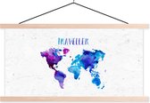 Wanddecoratie - Wereldkaart - Quotes - Waterverf - Schoolplaat - 150x75 cm - Textielposter - Textiel poster