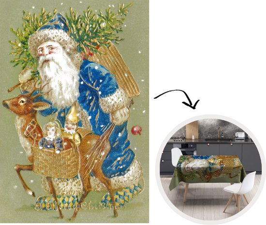 Kerst Tafelkleed - Kerstmis Decoratie - Tafellaken - 130x200 cm - Kerstman  - Blauw -... | bol.com