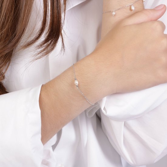 Lucardi Dames Armband zoetwaterparel - Echt Zilver - Armband - Cadeau - Moederdag - 18 cm - Zilverkleurig - Lucardi