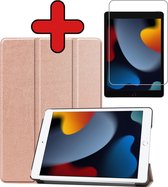iPad 10.2 2021 Hoes Luxe Book Case Cover Hoesje (10,2 inch) Met Screenprotector - rose Goud