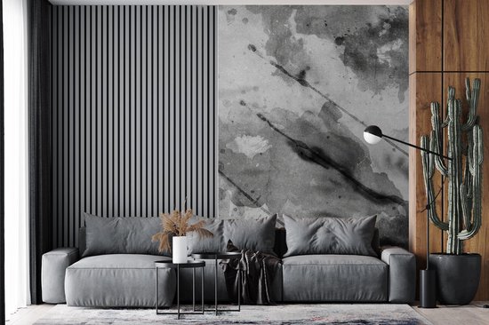 Œuvre abstraite aux tons aquarelle et gris 225x350 cm