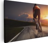 Artaza Peinture sur toile Cyclisme sur la route au coucher du soleil – 30 x 20 – Klein – Photo sur toile – Impression sur toile