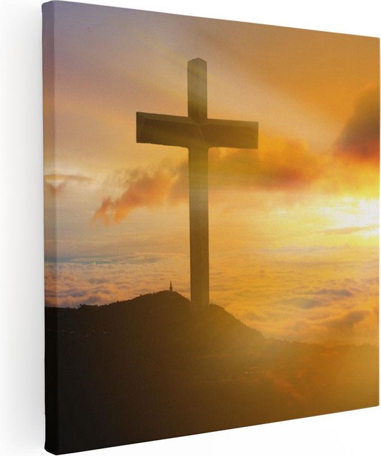 Artaza - Peinture sur toile - Croix de Jésus-Christ au coucher du soleil - 30 x 30 - Klein - Photo sur toile - Impression sur toile
