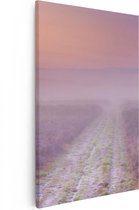 Artaza Canvas Schilderij Pad in de Weide tijdens de Mist - 40x60 - Poster Foto op Canvas - Canvas Print