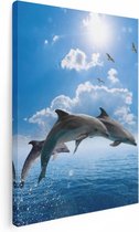 Artaza Peinture Sur Toile Dauphins Sautant De La Mer Bleue - 60x80 - Photo Sur Toile - Impression Sur Toile
