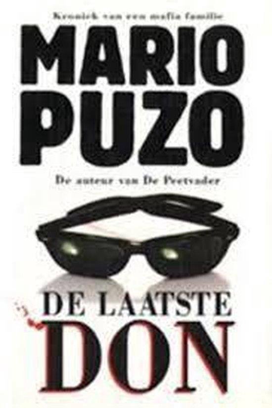 Livre "De laatste don" de Mario Puzo avec lunettes de soleil noires et gouttes de sang.