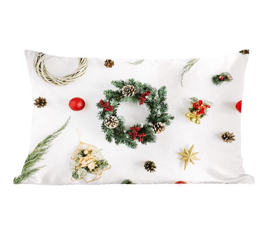 Sierkussens - Kussentjes Woonkamer - 50x30 cm - Winter - Krans - Kerst - Kerstversiering - Kerstdecoratie voor binnen - Woonkamer