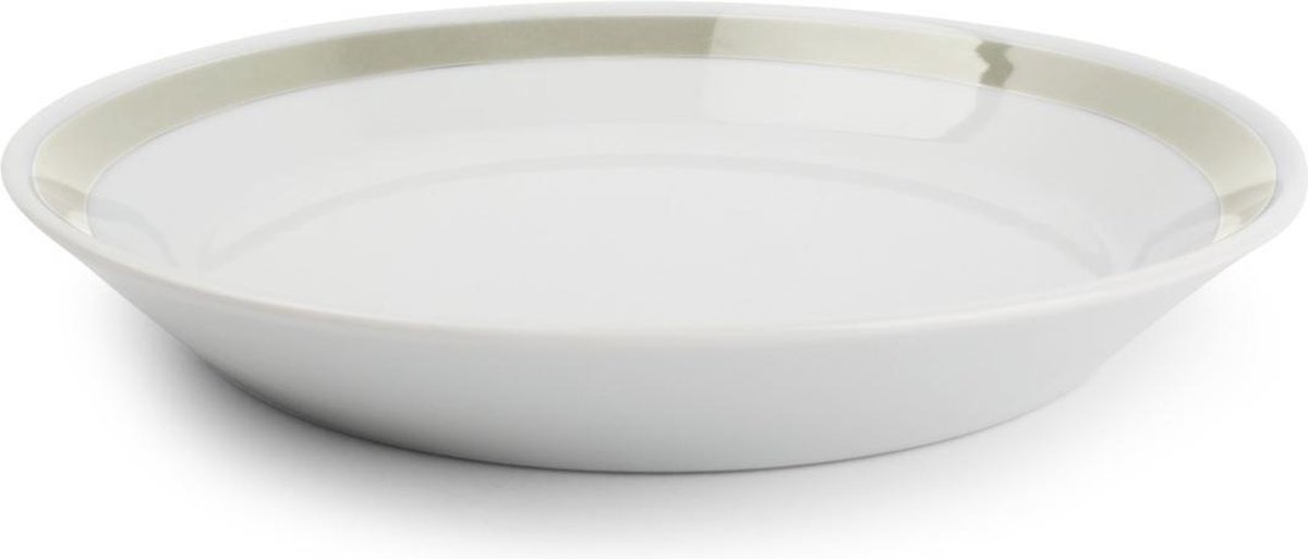 Stripes Diep Bord Sage Green | Wit / Groen | Porselein