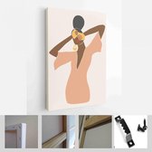 Set van abstracte vrouwelijke vormen en silhouetten op retro zomer achtergrond. Abstracte vrouwenportretten in pastelkleuren - Modern Art Canvas - Verticaal - 1636212199