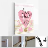 Onlinecanvas - Schilderij - Happy Valentines Day Kaarten. Handgetekende Romantische Belettering Art Verticaal - Multicolor - 80 X 60 Cm