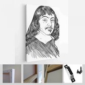 Rene Descartes (1596-1650) portret in lijntekeningen. Hij was een Franse wiskundige - Modern Art Canvas - Verticaal - 1358575811