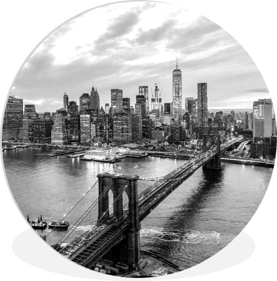 Wandcirkel - Kunststof - Kleurrijke luchtfoto van de Hudson in New York - zwart wit - ⌀ - Muurcirkel