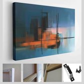Kleurrijk abstract acryl schilderij. Surrealistisch landschapskunstwerk in eigentijdse stijl. Moderne kunst op blauwe achtergrond - Modern Art Canvas - Horizontaal - 1416201443