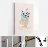 Abstracte botanische organische kunst illustratie. Set van zachte kleur schilderij kunst aan de muur voor huisdecoratie. Minimalistisch canvas achtergrondontwerp - Modern Art Canva