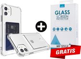 Crystal Backcase Shockproof Met Pasjeshouder Hoesje iPhone 12 Mini Transparant - Gratis Screen Protector - Telefoonhoesje - Smartphonehoesje