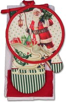 Set - Pannenlap-Ovenwant-Handdoekje - Kerst -Keukenset - 3 delig - met Santa