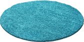Tapijtenloods Basic Rond Shaggy vloerkleed Turquoise Hoogpolig- 160 CM ROND