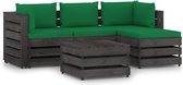 Decoways - 5-delige Loungeset met kussens grijs geïmpregneerd hout