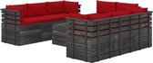 Decoways - 9-delige Loungeset met kussens pallet massief grenenhout