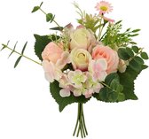 Gerimport Kunstbloemen Rozen 35 Cm Roze/wit/groen