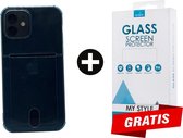 Crystal Backcase Transparant Shockproof Met Pasjeshouder Hoesje iPhone 12 Mini Blauw - Gratis Screen Protector - Telefoonhoesje - Smartphonehoesje