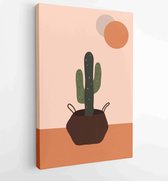 Abstracte moderne vaas met tropische cactus op lichte achtergrond. Fashion minimal trendy art in flat style minimal poster print - Moderne schilderijen - Verticaal - 1801853104 - 1