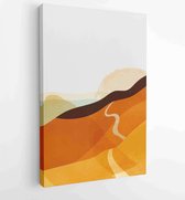 Verzameling van bergen en landschap van oasestad woestijnzand en gigantische saguarocactus zonsondergang handgetekende digitale kunst voor print en behang. 1 - Moderne schilderijen
