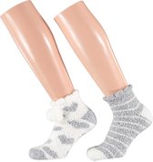 Dames bedsokken/huissokken 2-pack wit/grijs one size - Slaapsokken - Slofsokken