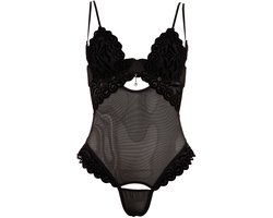 Zwarte String body met afneembare cups en kruis