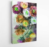 Aquarel kunst achtergrond bloemen exotische aster bloemen bloeien schilderij helder wassen wazig getextureerde decoratie handgemaakte mooie kleurrijke delicate romantische lente -