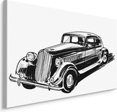 Schilderij - Geschetste Oldtimer (print op canvas), zwart-wit, 4 maten, wanddecoratie