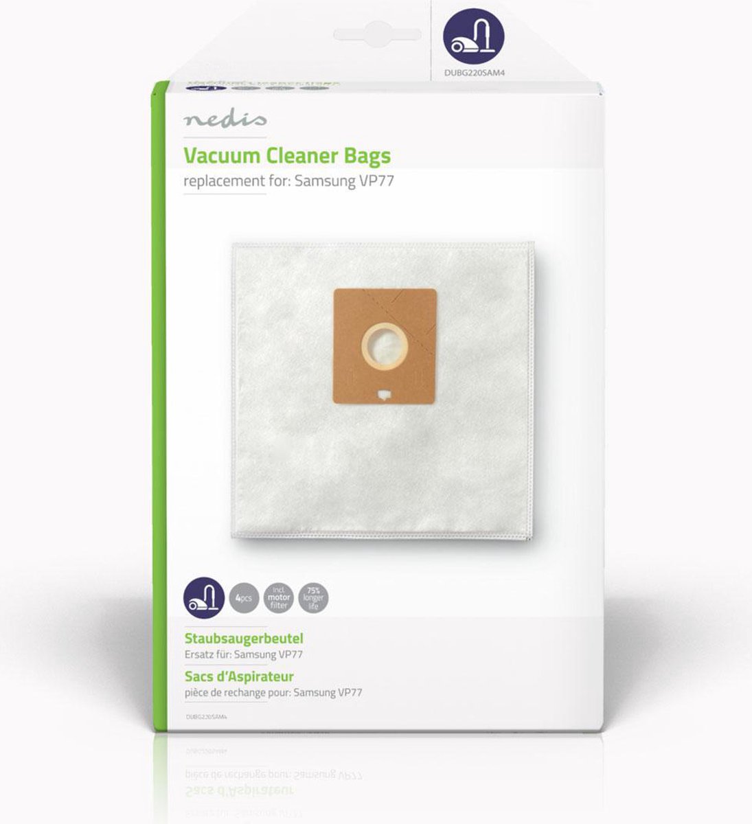 Nedis Stofzuigerzak - 4 Stuks - Synthetisch - Meest verkocht voor: Philips - Wit