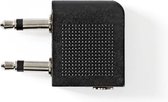 Nedis Stereo-Audioadapter | 2x 3,5 mm Male | 2x 3,5 mm Female | Vernikkeld | 90° Gehoekt | Metaal | Zwart | 1 Stuks | Doos