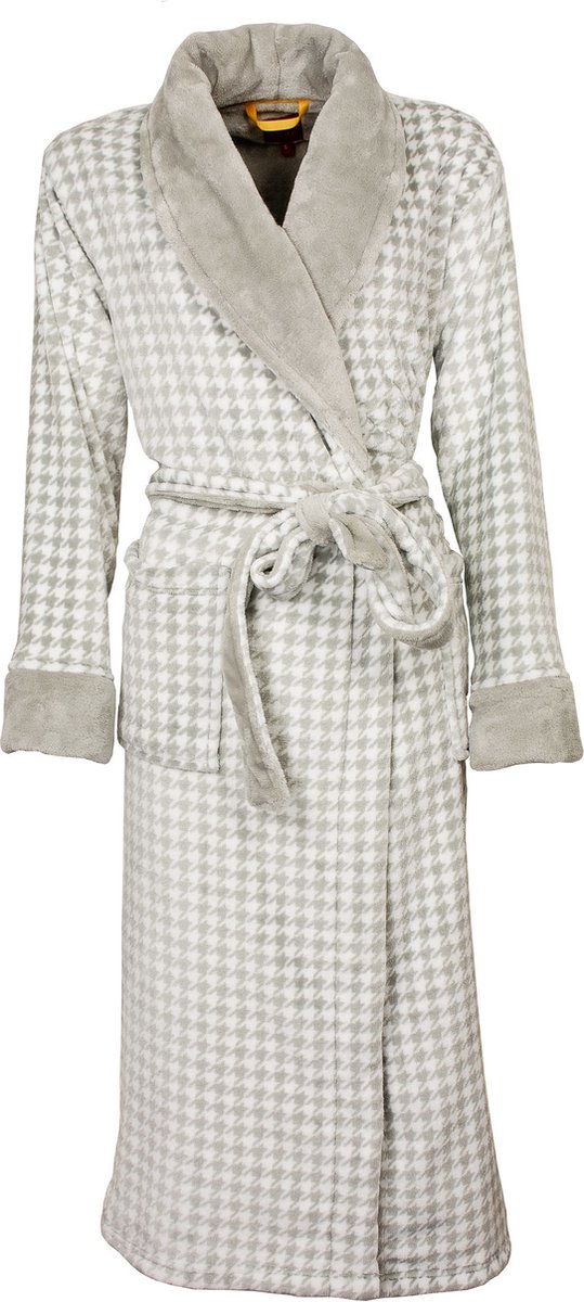 Medaillon Dames Badjas - Fleece - Bindceintuur - Grijs - Maat XL