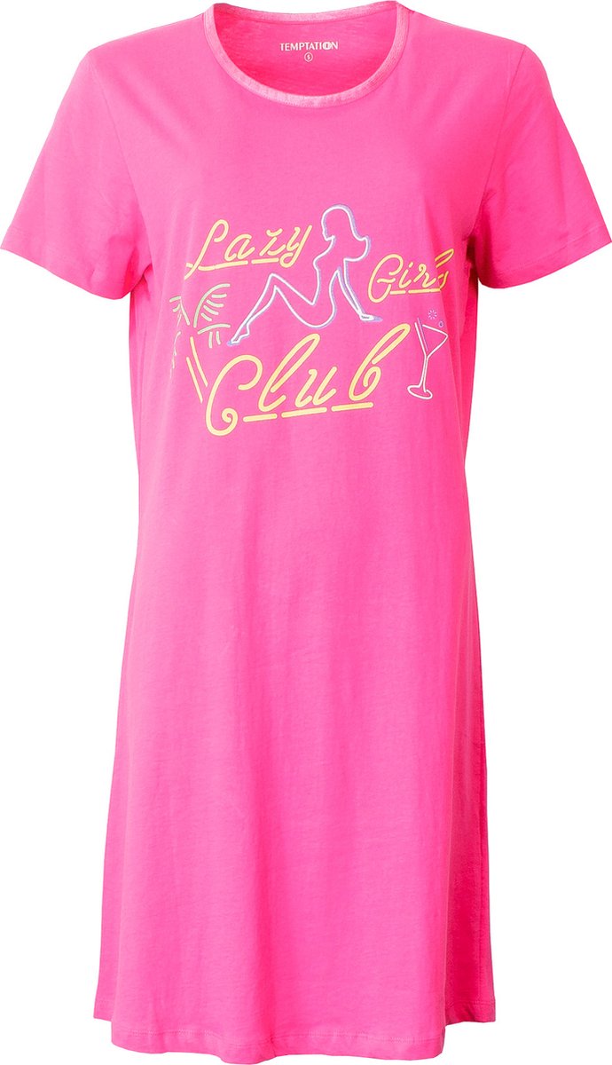 Temptation Dames Nachthemd - Bigshirt - Slaapkleed - Roze