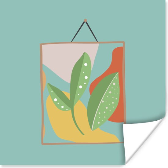 Abstracte bladeren op een gekleurde kaart met een groene achtergrond poster papier 100x100 cm - Foto print op Poster (wanddecoratie woonkamer / slaapkamer)