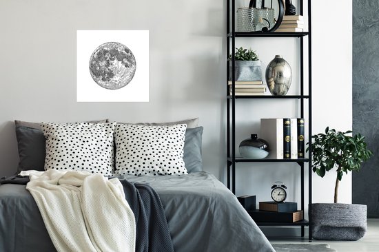 Affiche illustration noir et blanc de la lune 50x50 cm - Tirage photo sur Poster (décoration murale salon / chambre)