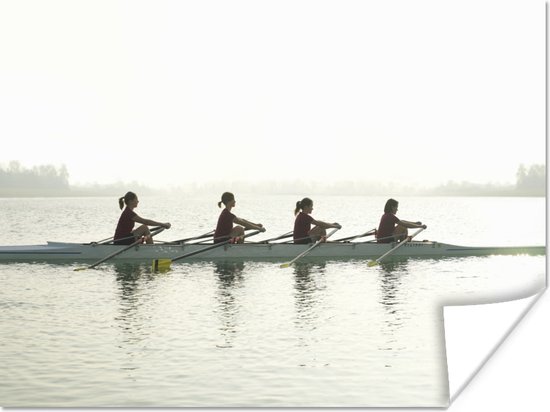 Un groupe de rameurs rament à Munich Poster 160x120 cm - Tirage photo sur Poster (décoration murale salon / chambre) / Affiche Sport XXL / Groot format!