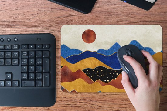 Muismat 27x18 cm - Mousepad Marmer - Goud - Blauw - Muismatten