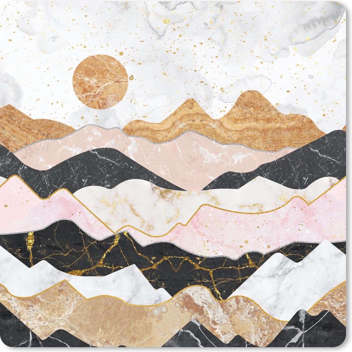 Muismat 30x30 cm - Mousepad Marmer - Pastel - Goud - Muismatten