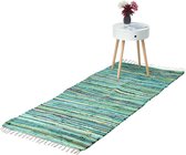 Relaxdays Vloerkleed meerkleurig groen - tapijt - rechthoekig - div.groottes - met franjes - 80x200cm