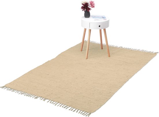 Afgeschaft voetstuk Onmogelijk Relaxdays Vloerkleed katoen - karpet - tapijt -met franjes - diverse  groottes - beige... | bol.com