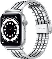 Strap-it Roestvrijstalen band - Geschikt voor Apple Watch bandje - Series 1/2/3/4/5/6/7/8/9/SE - Zilver/Zwart - RVS stalen band met verstelbare sluiting - Metalen iWatch bandje voo