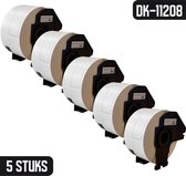 DULA - Brother Compatible DK-11208 voorgestanst groot adreslabel - Papier - Zwart op Wit - 38 x 90 mm - 400 Etiketten per rol - 5 Rollen
