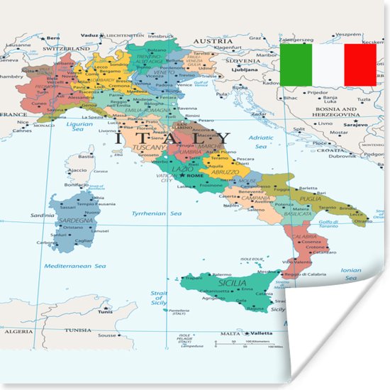 Affiche Carte de l'Italie - 50x50 cm